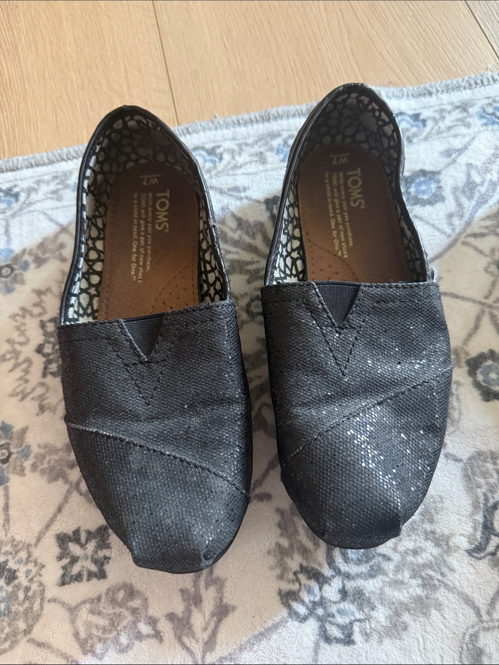 Toms Black Sparkle Canvas Slip-Ons